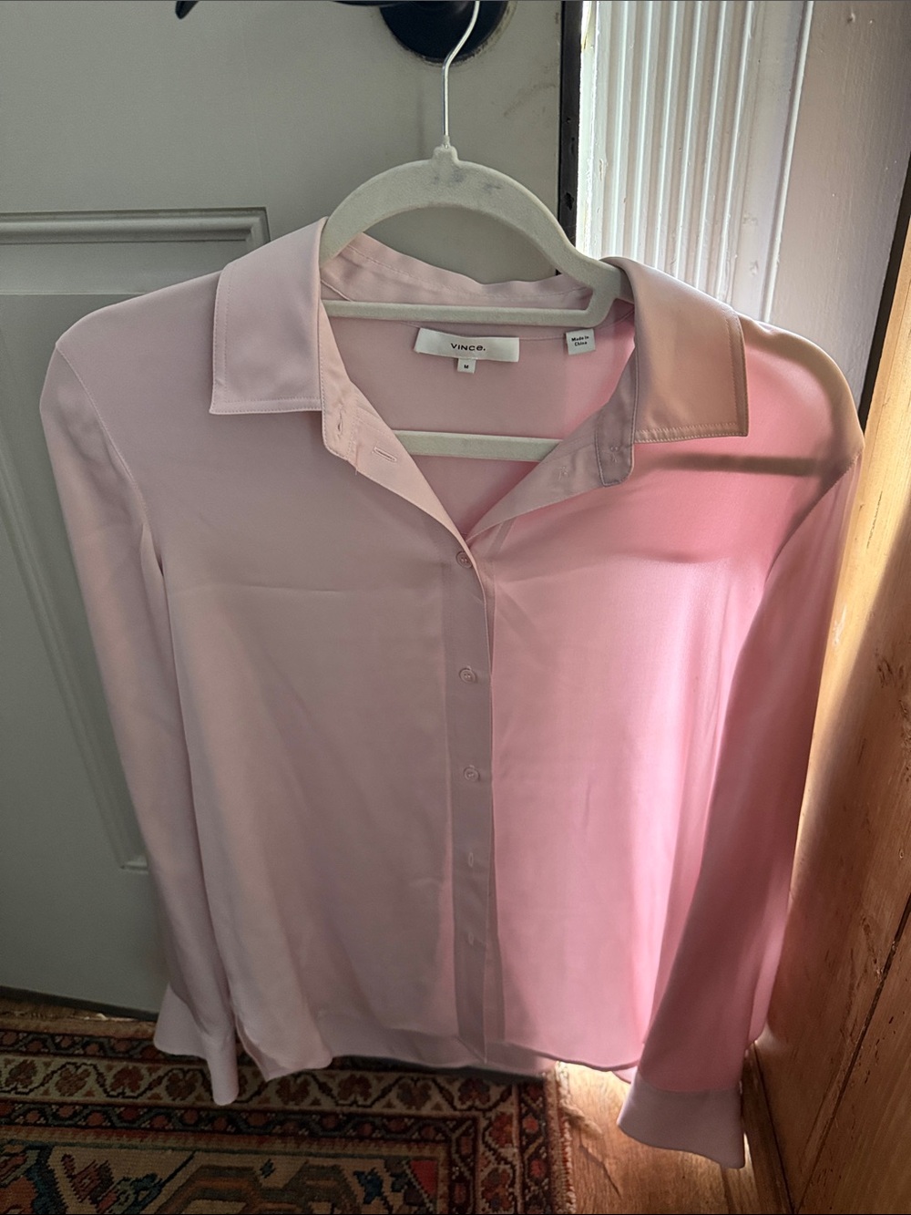 Vince Pale Pink Silk Button-Down Shirt